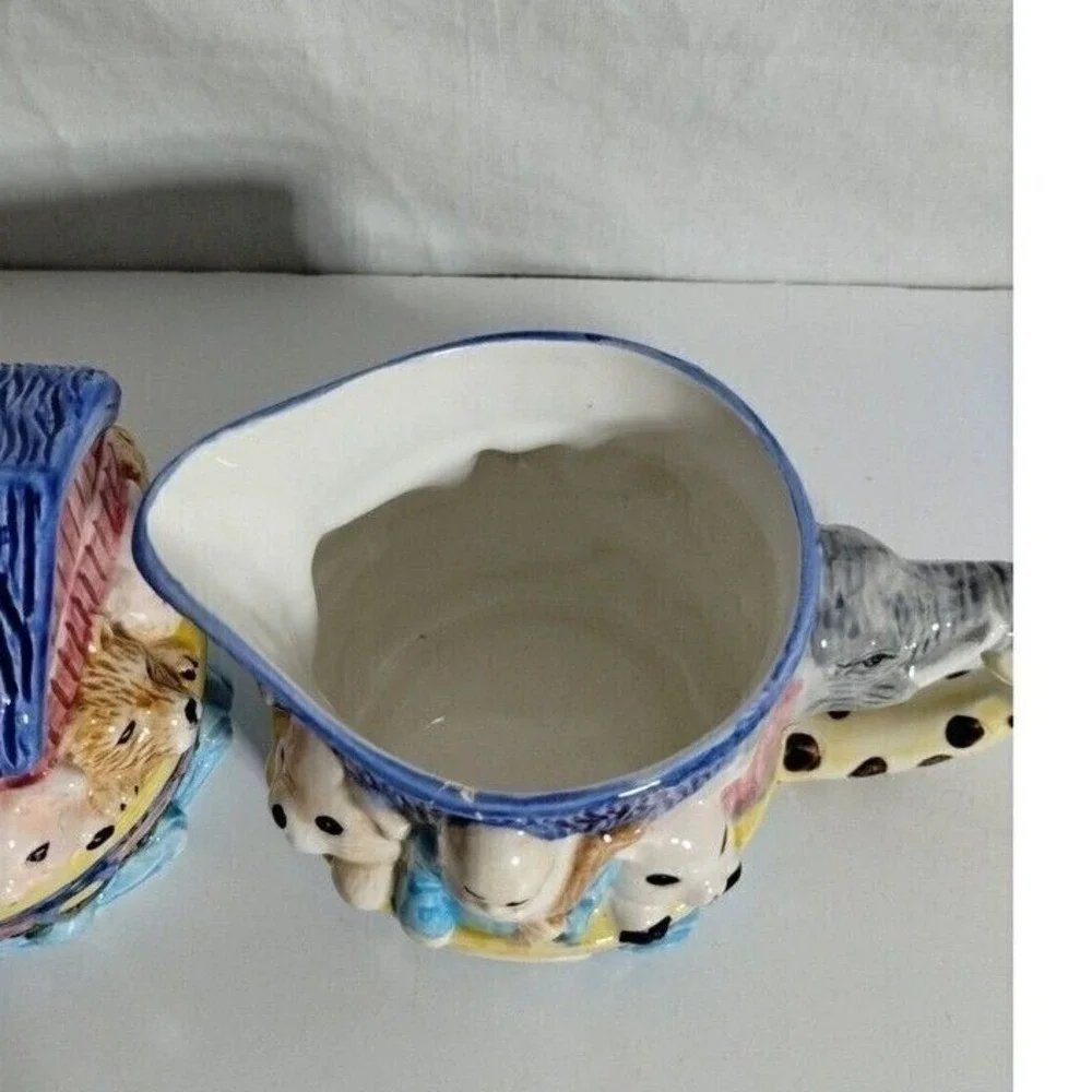 Jay Import Noahs Ark Ceramic Creamer and Sugar Bowl Set Elephant Handle Multi